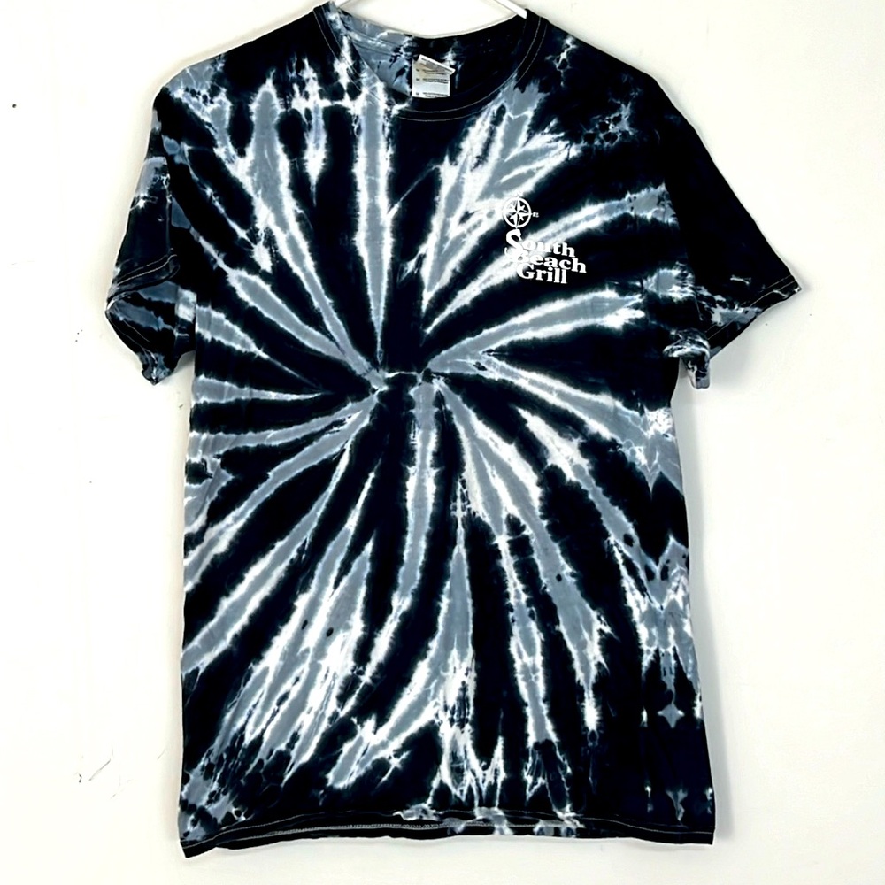 🌞 Gildan heavy cotton black white tie dyed south Beach Grill short sleeve tee M